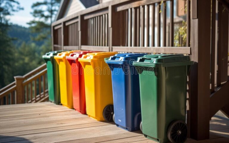 Bacs propres bien rangés sur le coté d'une maison